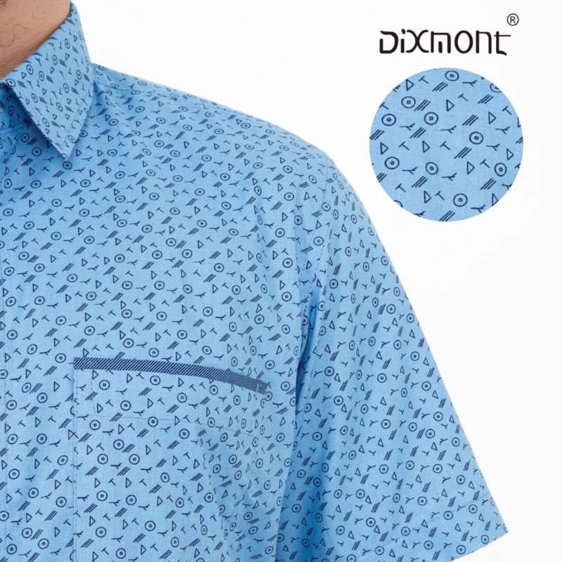 Dixmont Kemeja Pria Basic Formal Motif Lengan Pendek Hem MS00622