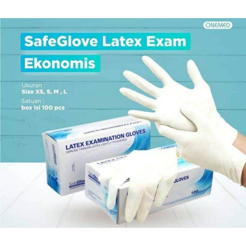Sarung Tangan Karet Latex Powder Safeglove / Latex Examination Gloves Lightly Powdered Safegloves