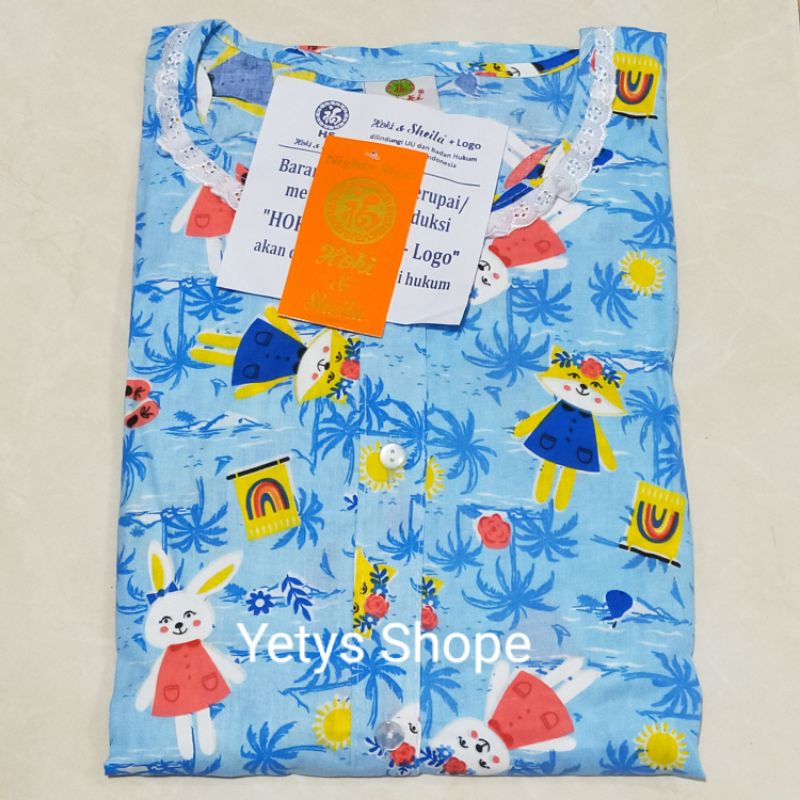 CP Full Kancing Hoki&Sheila LD110 Baju Tidur Piyama Standart [Part 1]-Beach Rabbit HS Biru