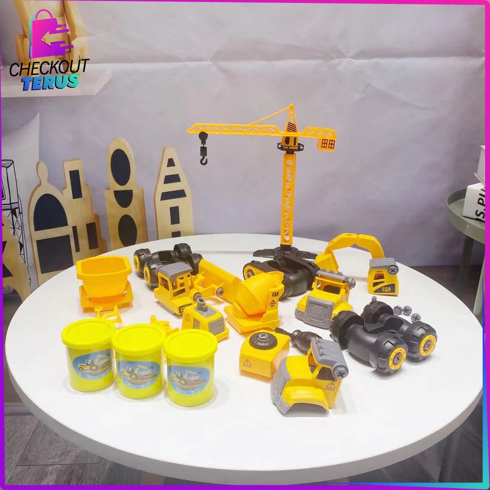 CT M184 Mainan Anak Konstruksi Set Mainan Alat Berat Beko danTruk Loader Pretend Play DIY Bongkar Pasang Anak