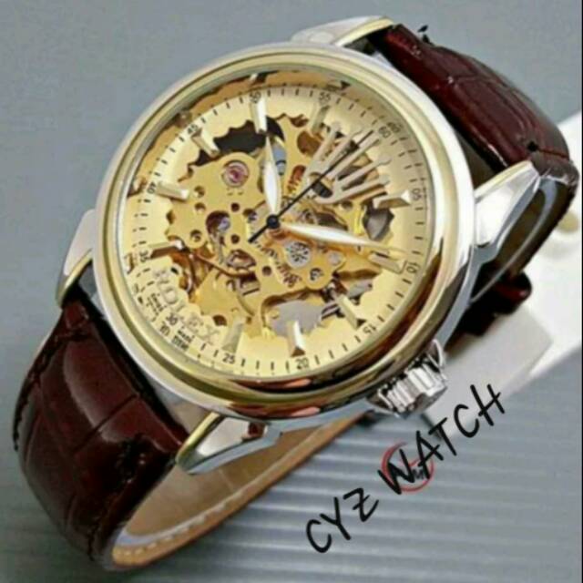 Jam Tangan Pria Elegan Exclusive ROLEX MONSTER AUTOMATIC Premium Watch Brown Gold