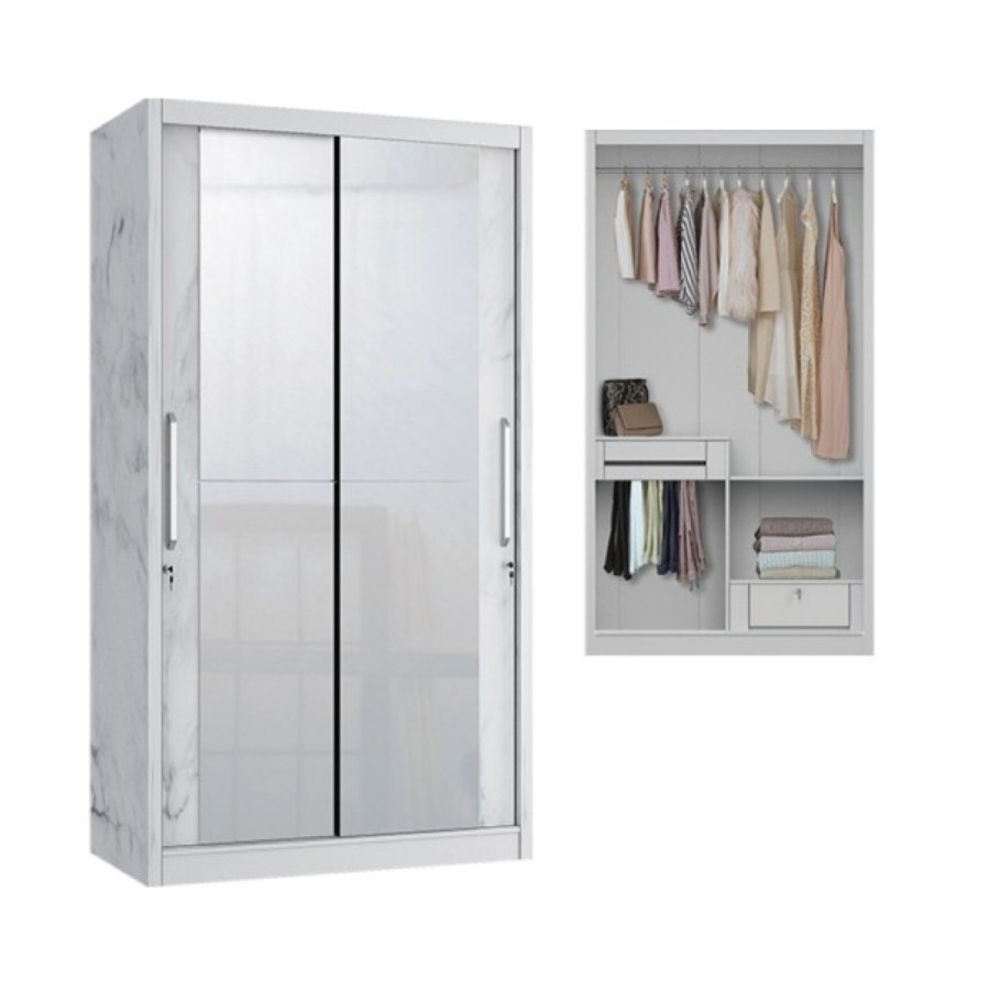 Lemari pakaian sliding 2 pintu putih kaca ready makassar murah marble