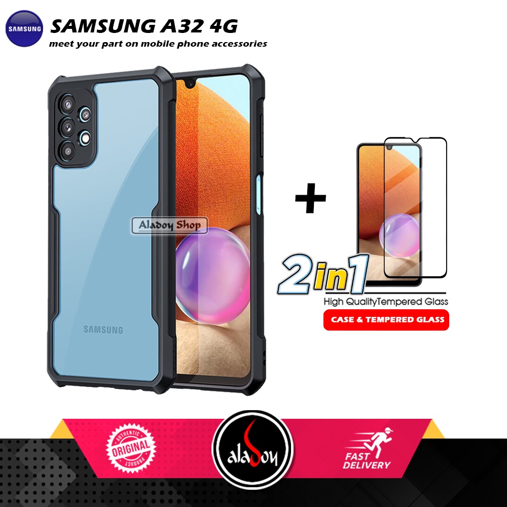 PAKET 2 IN 1 Case Samsung A32 4G Armor Fusion Transparent Prmium Casing Free Tempered Glass