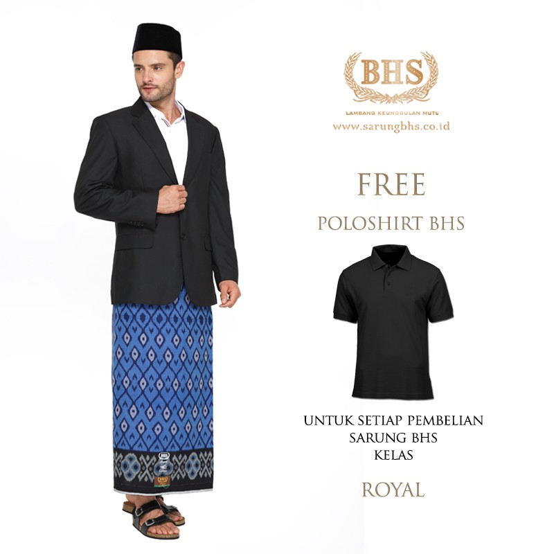Sarung BHS Gold Royal Motif Ikat Border Dua Warna Biru