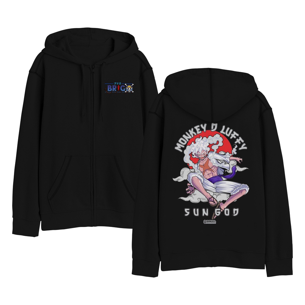 BRIGO Zipper Jumper Hoodie LUFFY GEAR 5 FIFTH II Sweater Hoodie Resleting BRIGO X ANIME Sablon DTF Fleece Cotton M-XXL (Pria &amp; Wanita) Free stiker&amp;Gantungan Kunci