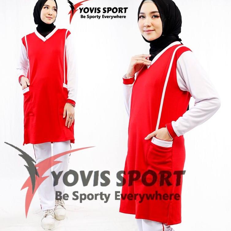 Hemat Keras--NEW Setelan Senam Tunik Merah Putih Terbaru Yovis Sport Original