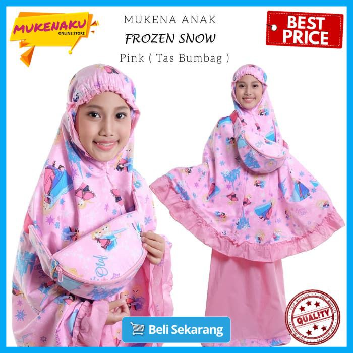 MUKENA ANAK KARAKTER MUKENAH ANAK KATUN FROZEN SNOW PINK (TAS BUMBAG) BAHAN ADEM