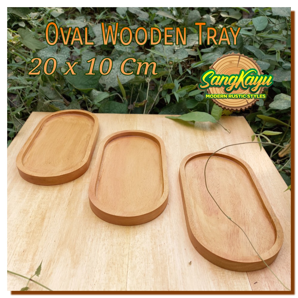 Baki Nampan kayu oval 20x10 Wooden tray plate piring kayu serving tray