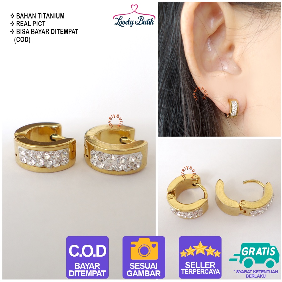 Lovelybutik Anting Titanium  Anak Perempuan Anting Jepit Titanium Wanita Tiny Clar4