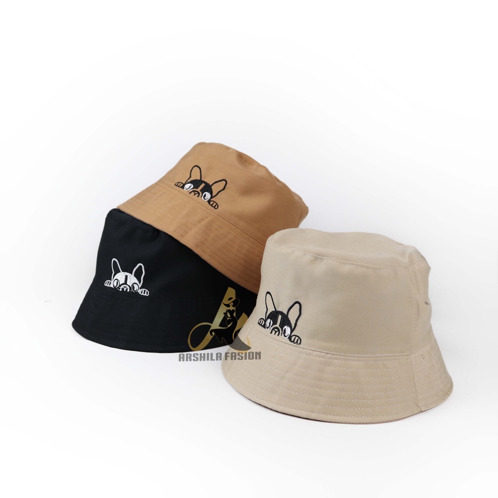 Topi Bucket Dewasa Perempuan Motif Bordir Dog