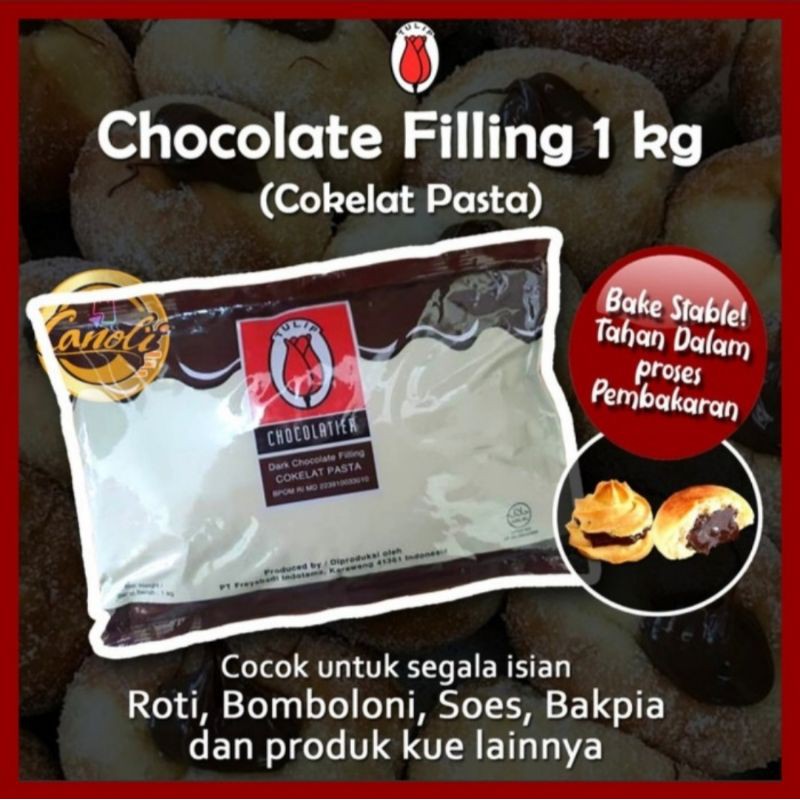 tulip filling coklat 1kg /isian kue roti /dark chocolate filling paste