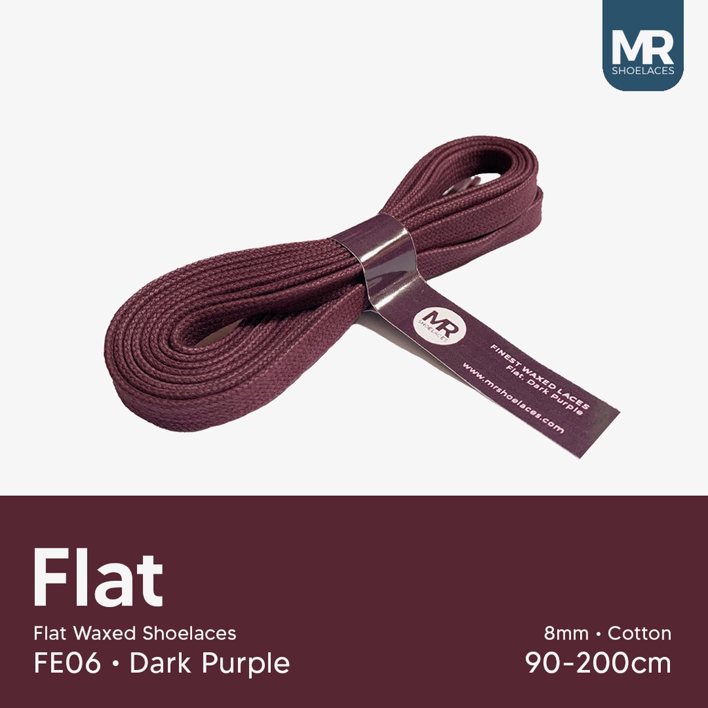 MR Shoelaces FE06 Dark Purple (Ungu Tua) - Tali Sepatu Lilin 8mm Gepeng Flat Pipih (Waxed Laces) 90cm 100cm 120cm 150cm 200cm - untuk Sneakers - Premium Shoelace