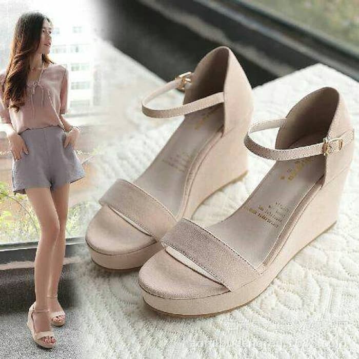 Wedgeswanita Fashion Wedgesmurah Wedges Sandalwedges Import Sepa N76T2  Sandal Wedges Pevita Krem
