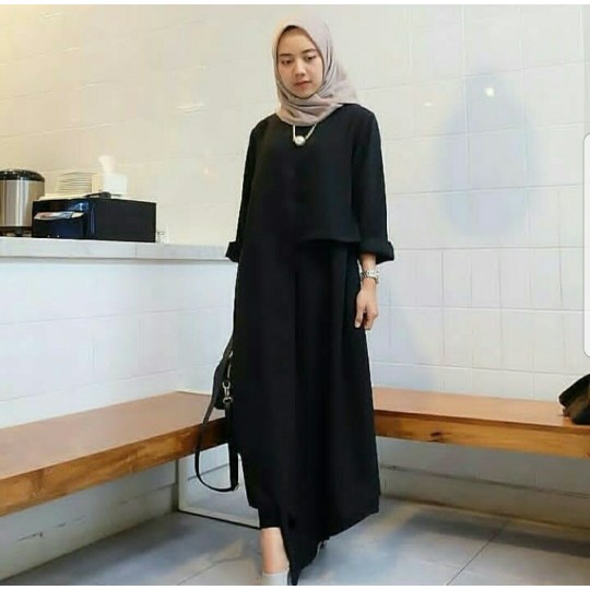 long tunik valen hitam fashion wanita baju muslim