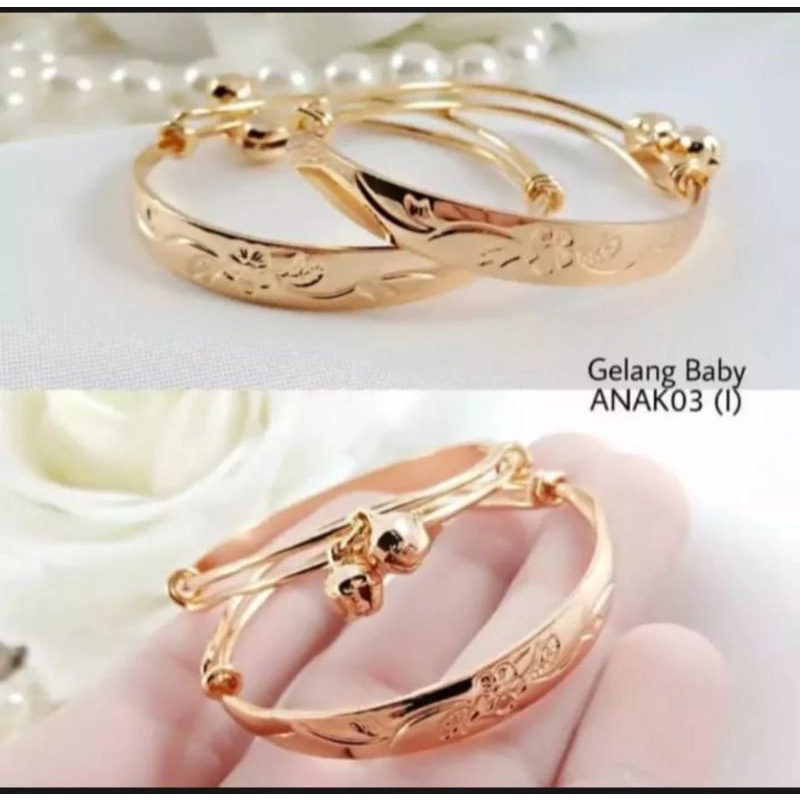 GELANG ANAK MOTIF LONCENG LAPIS EMAS 18 KARAT