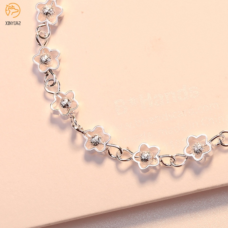 925 Perak Berbentuk Hati Rantai Gelang Bunga Bintang Liontin Korea Fashion Gelang Wanita Hadiah Ulang Tahun C3-7