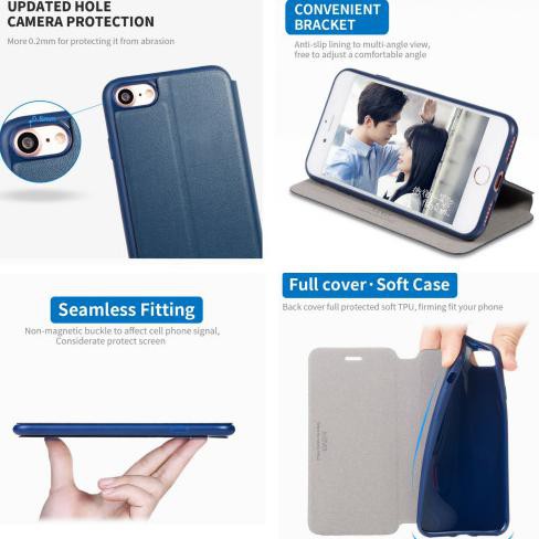 Hemat Iphone 7 / 8 Plus X-Level Fib Color Flip Cover Leather Case Original - Hitam Hemat