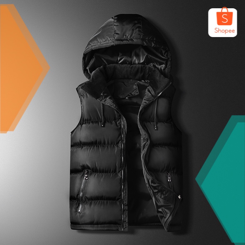 Rompi Pria  Korea Slim Fit Pasangan Penebalan Rompi Bulu Kerah Hood Rompi Plus Ukuran