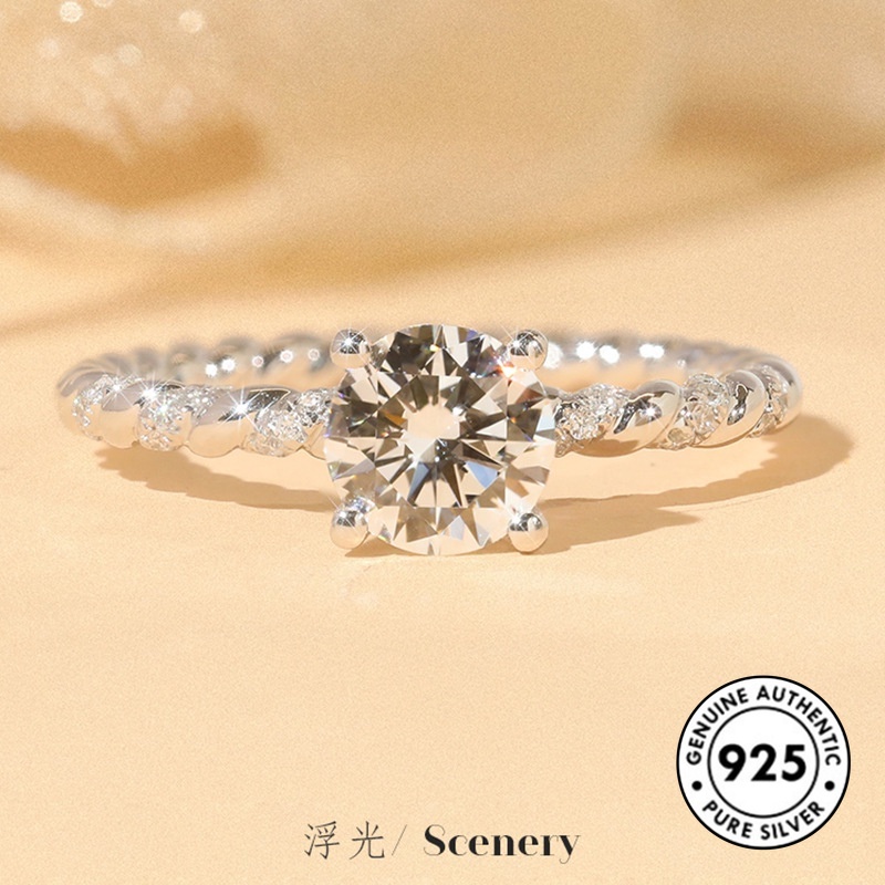 Cincin Berlian Klasik Bahan S925 Silver Untuk Wanita