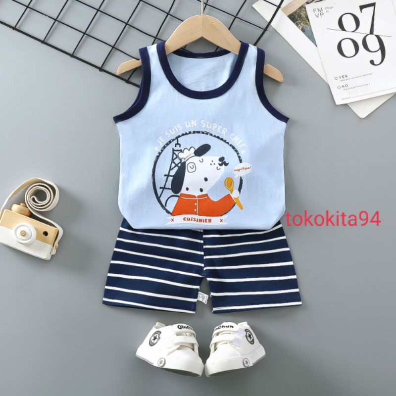 Setelan Singlet Anak  Import Laki Perempuan Motif Kartun - 1Set Singlet Anak Usia 6 Bulan sampai 4 Tahun - Setelan Anak Atas Bawah Korean Style Bahan Adem - Setelan Baju Anak Import