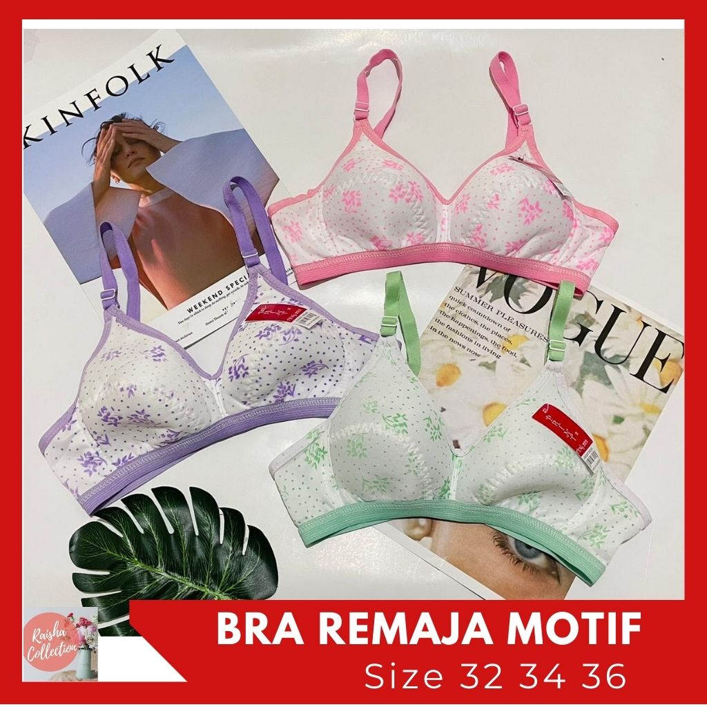 RC Bodyfit Bh Sport/Bh Remaja Bodifit/Bra Remaja Motif Busa Tipis Tanpa Kawat Size 32-36