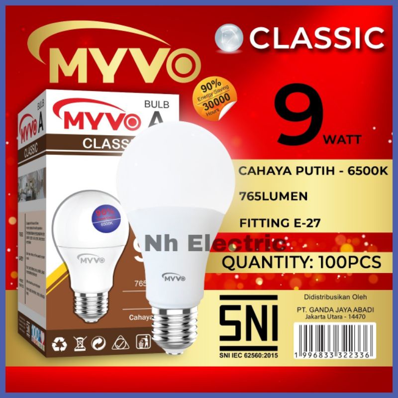 Lampu Led Bohlam Myvo Classic 9 Watt - Led 9w Classic Myvo - Led 9W Classic Myvo Garansi 1 Tahun