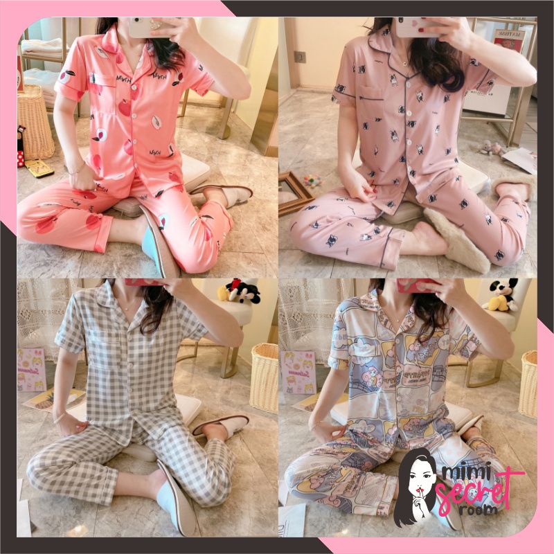 ❤ MIMI ❤ BAJU TIDUR PIYAMA SET KEMEJA CP LENGAN PENDEK CELANA PANJANG IMPORT PREMIUM BANYAK MOTIF