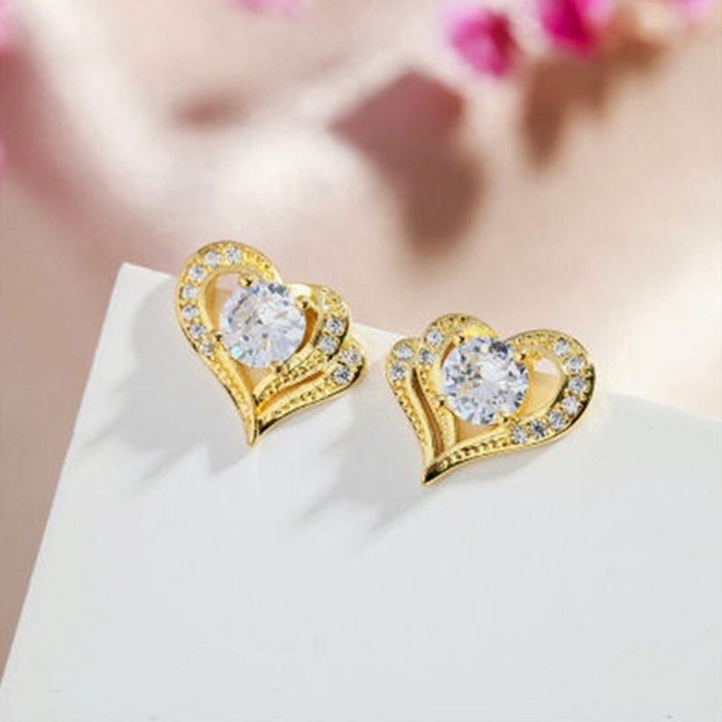 Fancyqube Anting Stud Cubic Zirconia Bentuk Hati Untuk Wanita