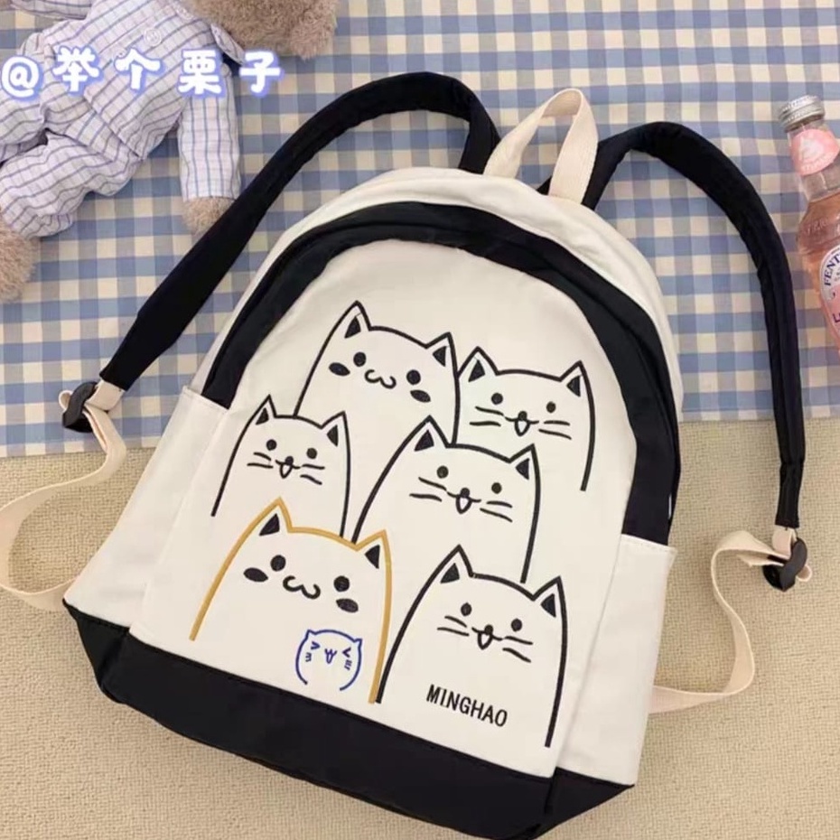 samasuka.shop - Tas Wanita Motif Kucing Lucu Funny Cat Ransel Gendong Cewek Tas Punggung