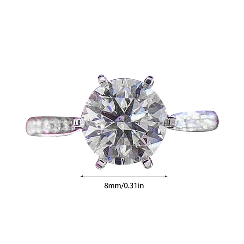 Cincin 6 Cakar Bahan Cubic Zirconia Warna Silver Gaya Klasik Untuk Wanita