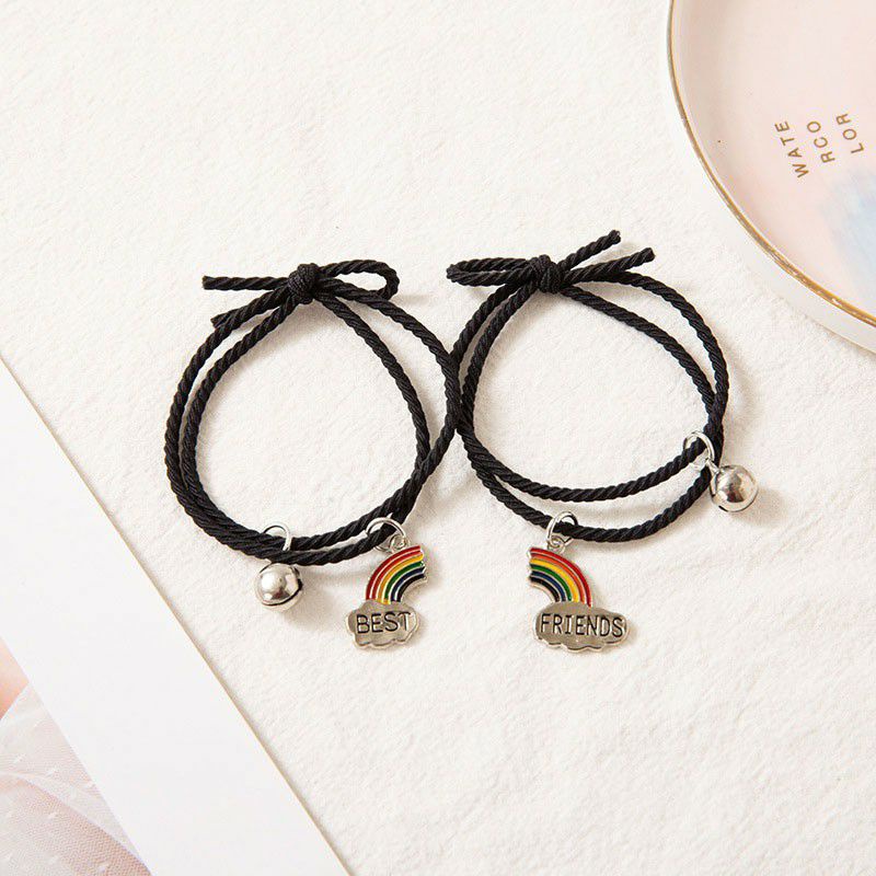 2 pcs gelang magnet/Sepasang Gelang Couple Magnet Gelang Tali Couple Magnet Attract-Black pelangi