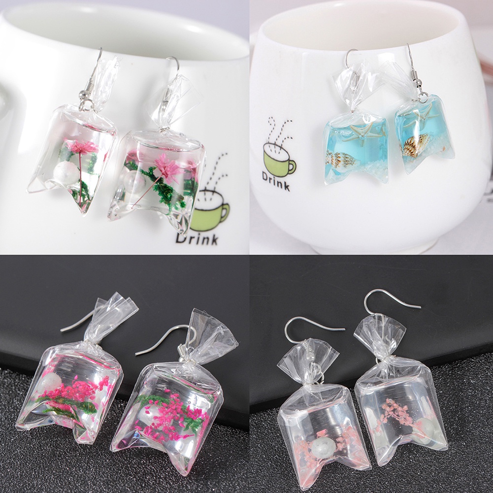 Hu Hu Hu Hu Hu Alat Bantu Pasang Kacamata♡ Anting Kait Gantung Bahan Resin Desain Bintang Lautbunga Kering Transparan Untuk Wanita