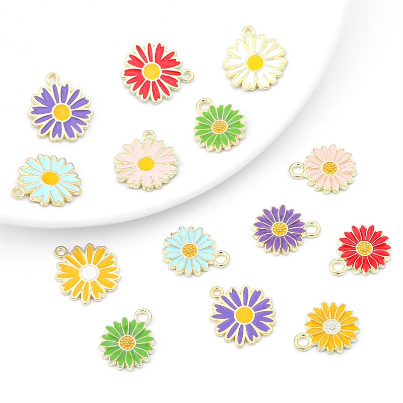 5pcs Liontin Bunga Daisy Enamel Ukuran 13 / 16mm Untuk Membuat Perhiasan Kalung Gelang