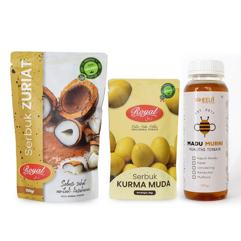

Paket Promil Serbuk Buah Zuriat Serbuk Kurma Muda dan Madu Murni