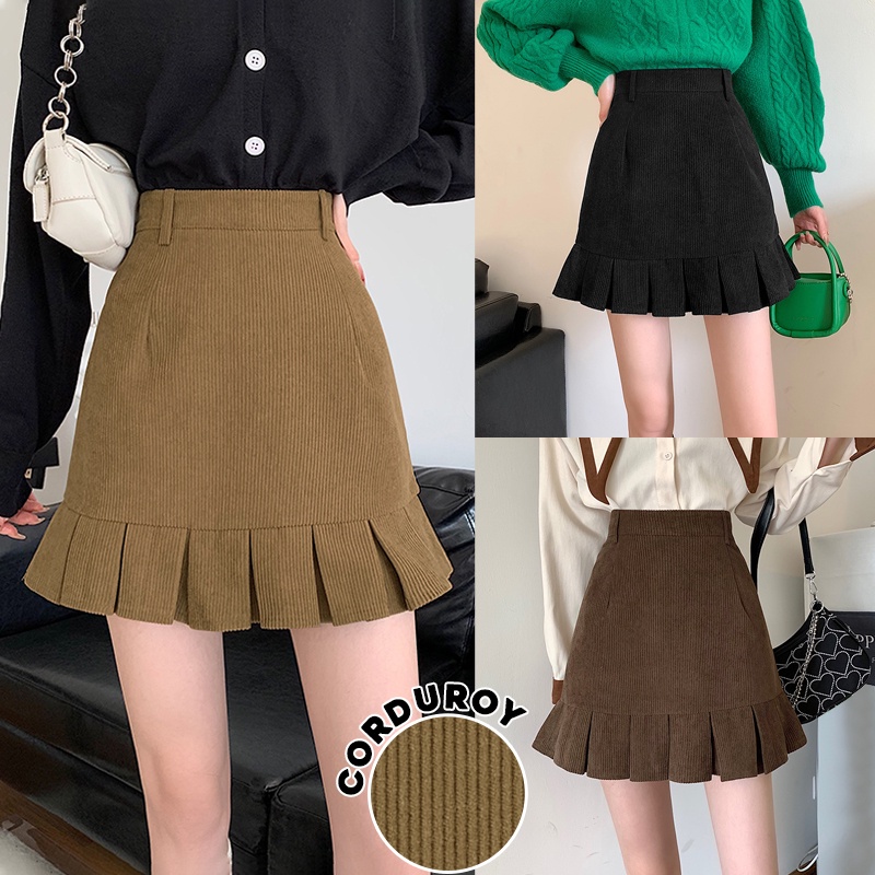 KARAKOREA 307 Corduroy Velvet Skirt/Korean Women Skirt/Rok Pendek/Rok Bludru