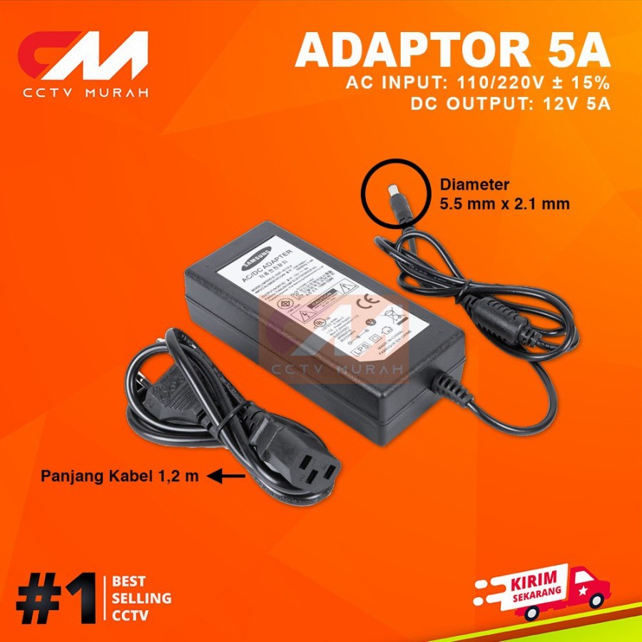 ADAPTOR AC/DC 5A 12V SAMSUNG Adaptor Pompa AIR DC CCTV STB DVR LAMPU LED SAMSUNG KOREA ORIGINAL