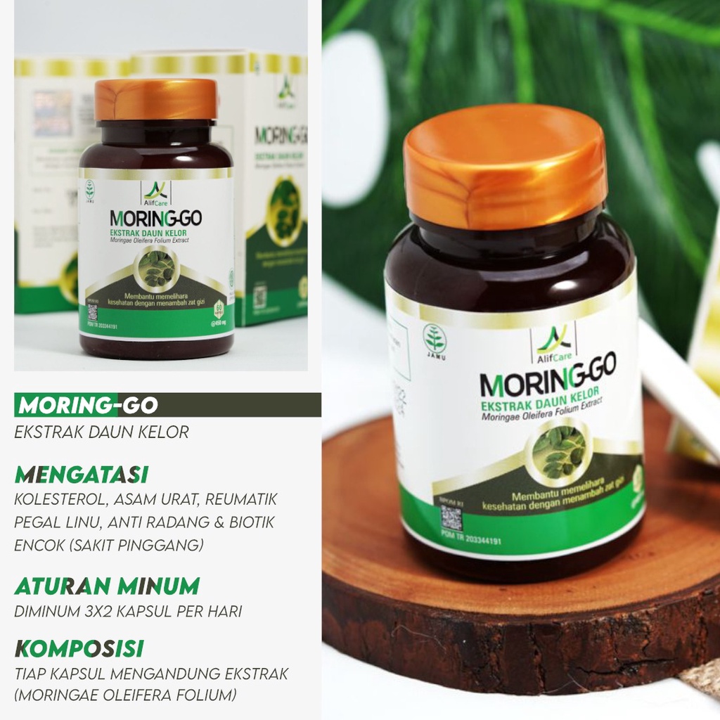 MORINGGO Kapsul Ekstrak Daun Kelor Obat Darah Tinggi Asam Urat Nyeri Sendi Kolestrol ASI Booster