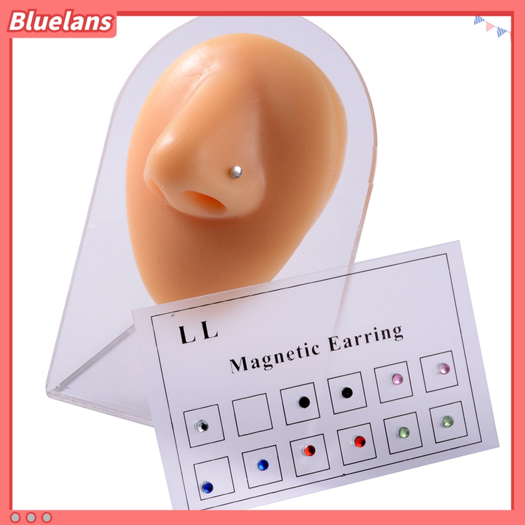 Bluelans 12Pcs Anting Stud Magnetik Berlian Imitasi Permukaan Halus Tanpa Tindik Untuk Wanita