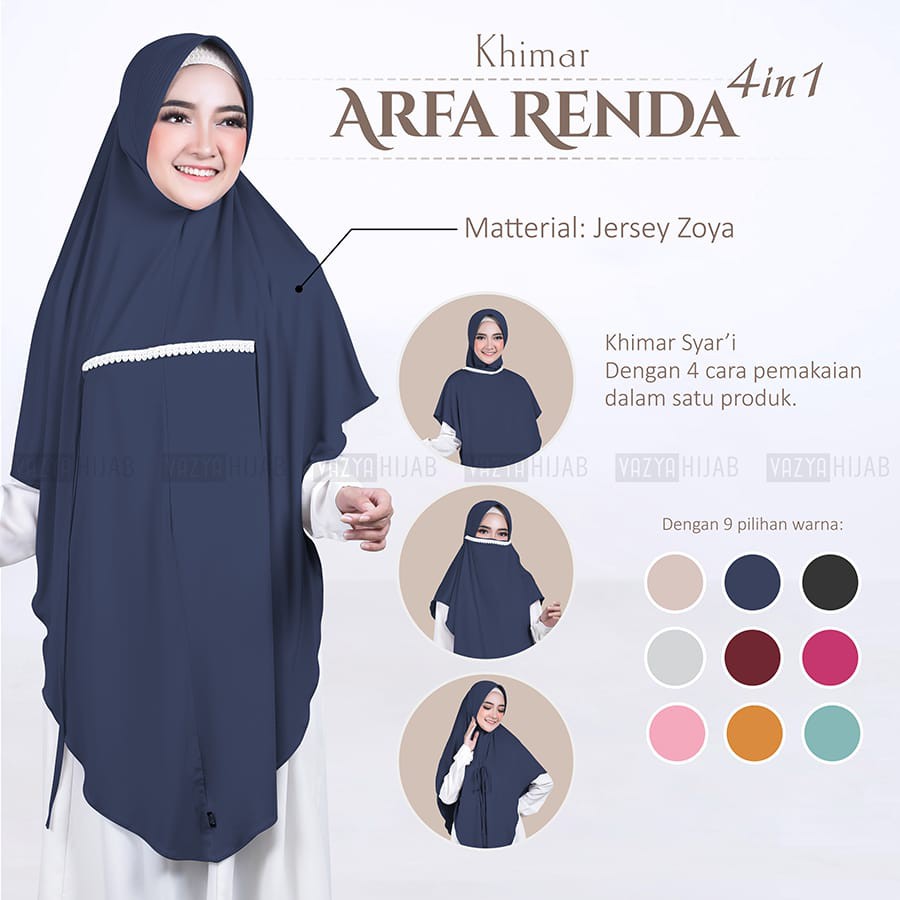 Hijab Khimar Cadar Arfa Renda 4in1