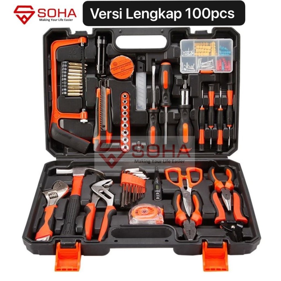 ART-012 Toolkit 100 Pcs TOOLS Set Box Tool Kit Perkakas Mekanik Rumah