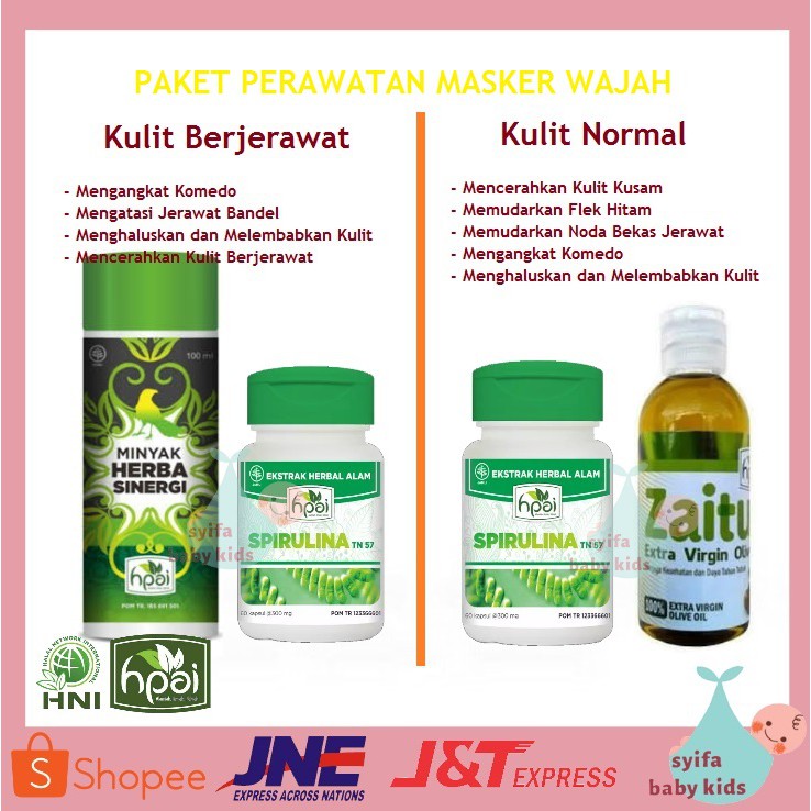 Paket Masker Wajah Hpai Hni Spirulina Muka Halus Jerawat Perawatan Kulit Wajah Alami Berminyak Bubuk