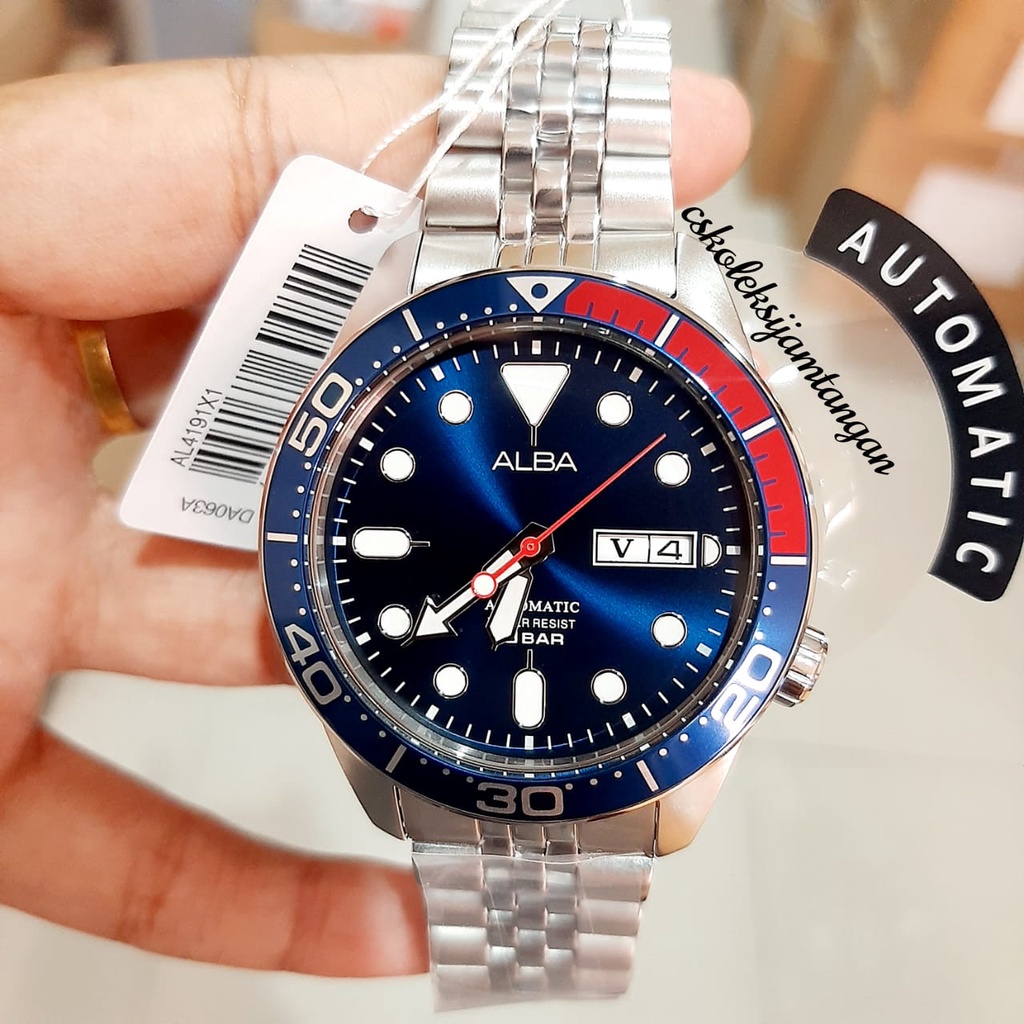 JAM TANGAN PRIA ALBA AL4191X1 AL4191 DIAL PEPSI AUTOMATIC ORGINAL