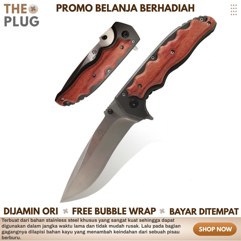 Pisau Lipat Beburu Super Tajam Gagang Kayu Pisau Camping Peralatan Survival Knife Wooden Handle