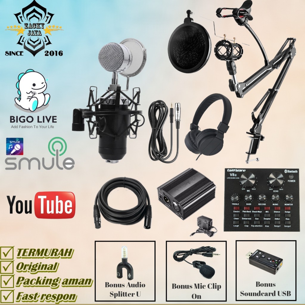 Paket Lengkap Rekaman Lagu Smule Youtuber Mic BM 8000 Taffstudio
