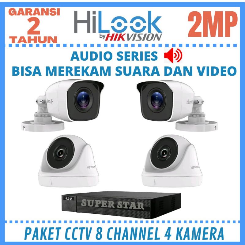 PAKET CCTV HILOOK 8 CHANNEL 4 KAMERA 2MP AUDIO SERIES