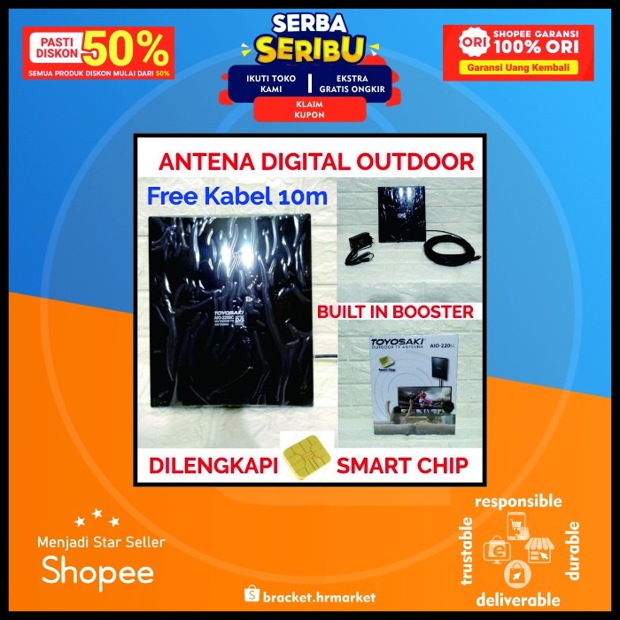 ANTENA DIGITAL TV INDOOR OUT DOOR INTRA INT-118 FREE KABEL 10M