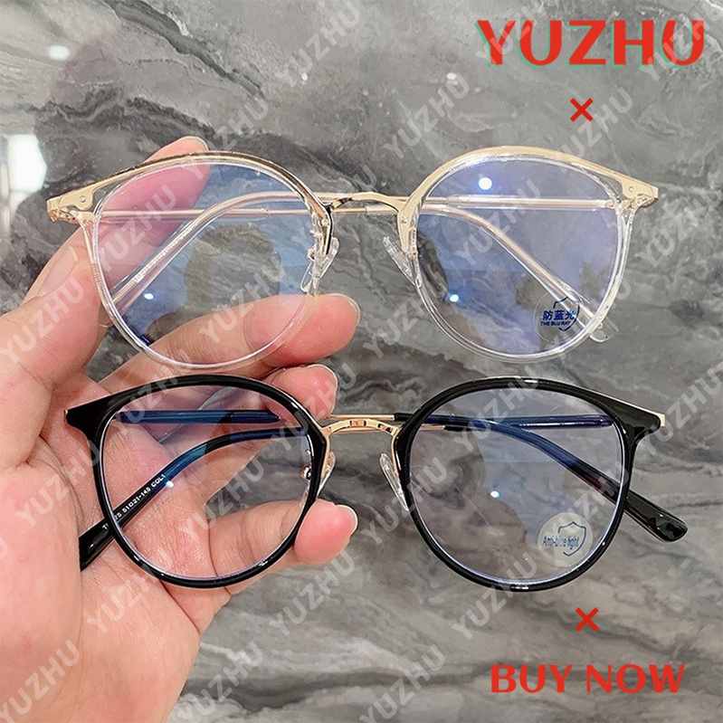(Yuzhu) Kacamata Frame Bulat Bahan Metal Anti Blue Light Tr90