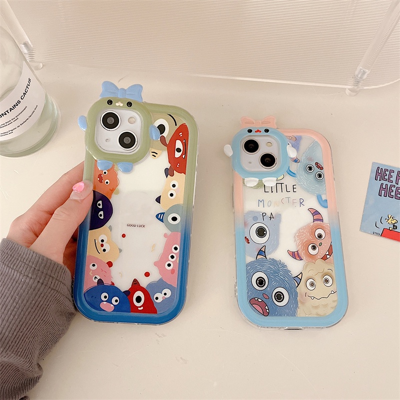 Soft Case Pelindung Lensa Kamera Anti Jatuh Desain Monster Kecil Untuk iPhone 14 13 12 11 Pro Max X Xr Xs Max 7 8 6 6s Plus SE 2020