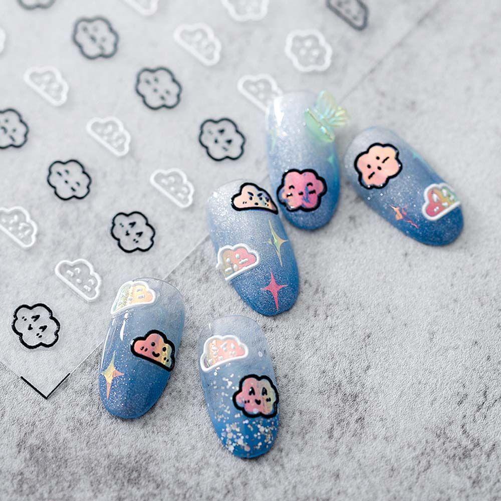 AUGUSTINA Agustina Stiker Nail Art Pesona Relief Awan Bulan Hitam Perekat DIY Alat Kuku