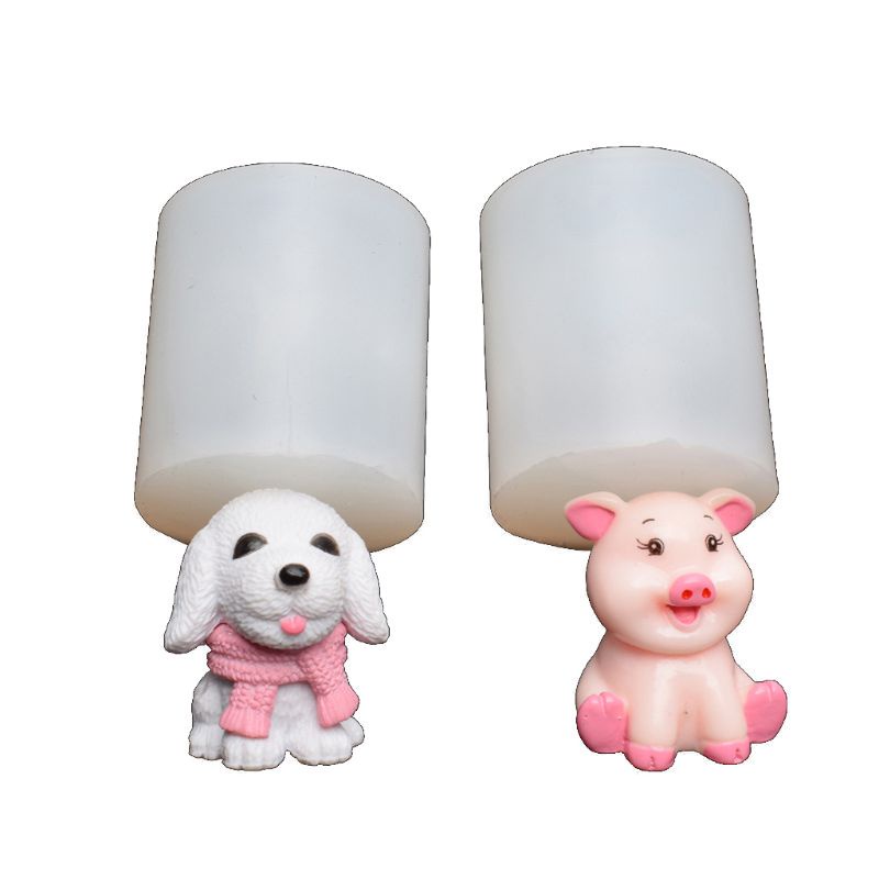 Siy 2pcs / Set Cetakan Resin Epoksi Bahan Silikon Desain Anjing / Babi 3d Ukuran Mini Handmade Untuk Perhiasan